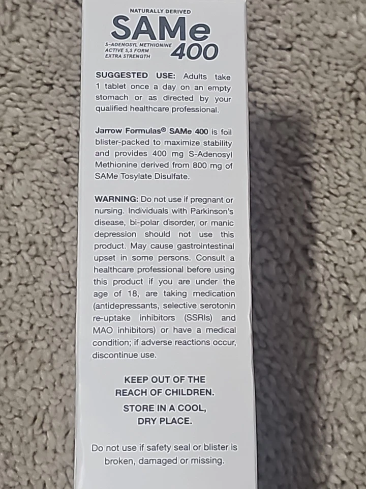 JARROW FORMULAS SAMe 400 SOPORTE ESTADO DE ÁNIMO EXTRA FUERZA 30 COMPRIMIDOS CADUCADO 10/2026 Foto 4 de 4