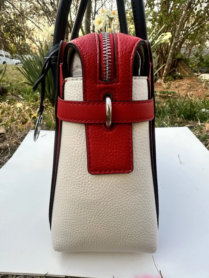 Bolsa satchel Michael Kors média TZ com cinto couro Mercer bloco de cores vermelho brilhante Mlt - Imagem 4 de 4
