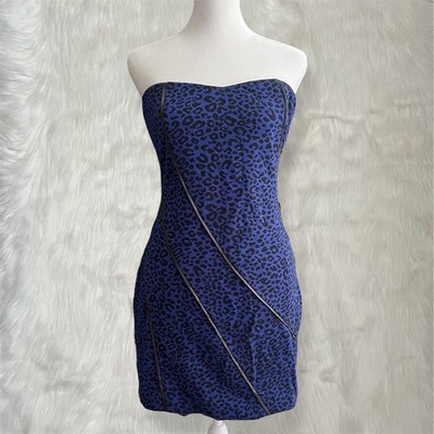 Do & Be Blue & Black Leopard Print Strapless Mini Dress