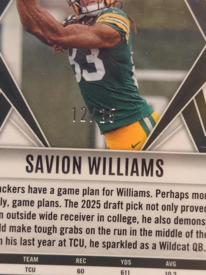 2025 Panini Phoenix Savion Williams Green /25 RC Team Color Match SP Packers🔥🔥 - Image 3 of 3