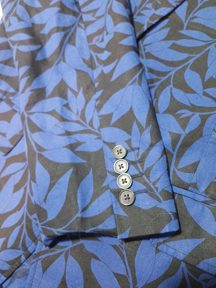 Chaqueta Blazer INC International Concepts Calce Ajustado Para Hombre Mediana Negra Azul Hojas Foto 2 de 4