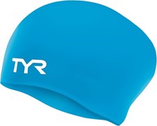 TYR Adult Long Hair Wrinkle-Free Silicone Swim Cap Blue