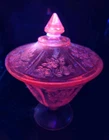 Vintage Selenium Sharon Pink Federal Glass Candy Dish / Jar With Lid 1930's