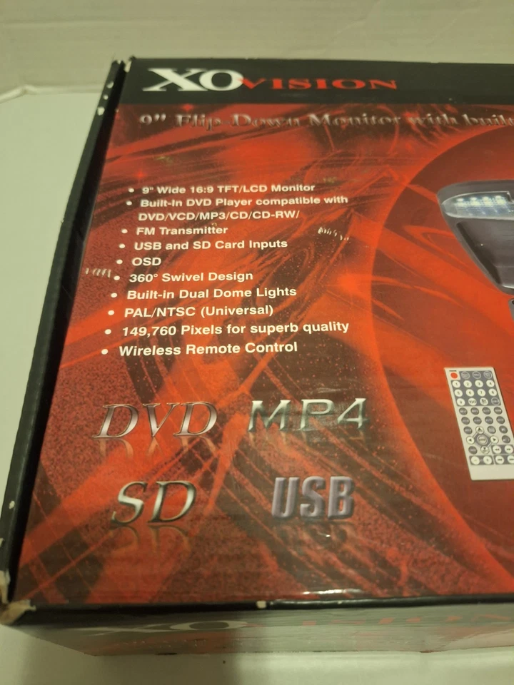 XO Vision GX2148 9" Flip Down Monitor With DVD Player MP4 SD USB Remote New - Image 3 of 4