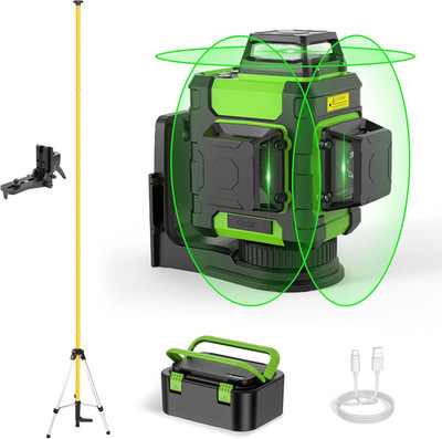 360° Self-Leveling Green Laser Level with Pole & Magnetic Bracket