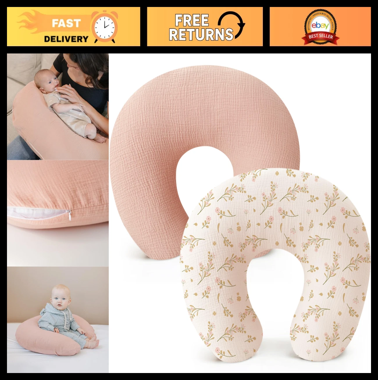 2-Pack Soft Muslin Nursing Pillow Covers - Adorable Breastfeeding Slipcovers for
Opens in a new wind