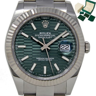 Rolex New Datejust 41mm Mint Green Fluted Motif Steel Box/Paper/5YEARWTY #RL595