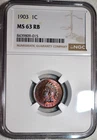 NGC MS-63 RB 1903 Indian Head Cent, Blazing, Red-Brown specimen.