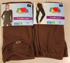 Fruit of the Loom Women's XS 0-2 Waffle Thermal Set BROWN Shirt  Pants 21425
