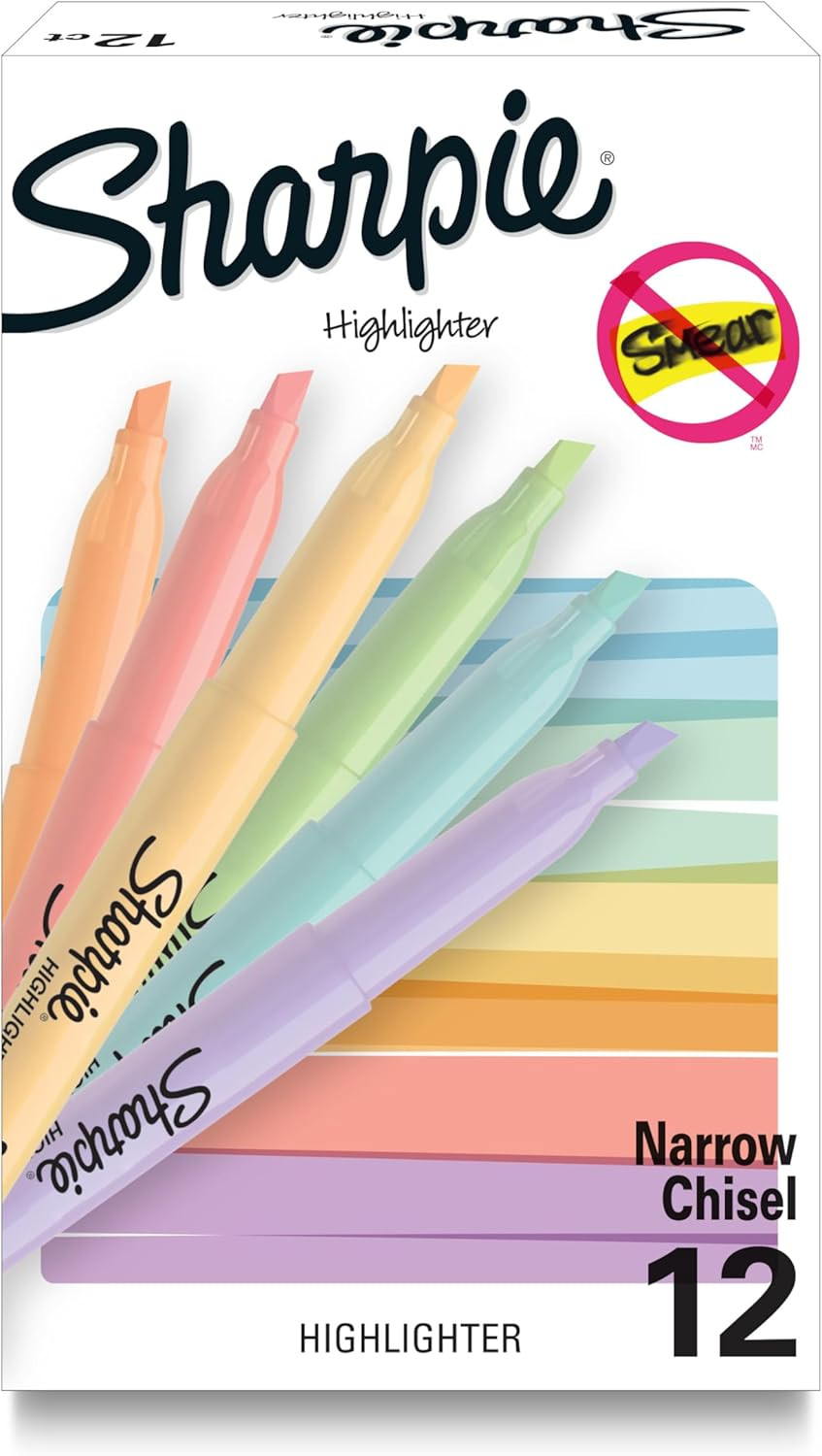 Pocket Highlighters, Mild Pastel Colors, Assorted, Chisel Ti