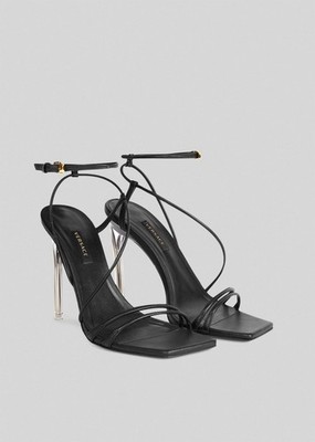 VERSACE Black Antheia Snappy Heels Sandals D41oh VES165629 Black SZ 38.5 8 1/2