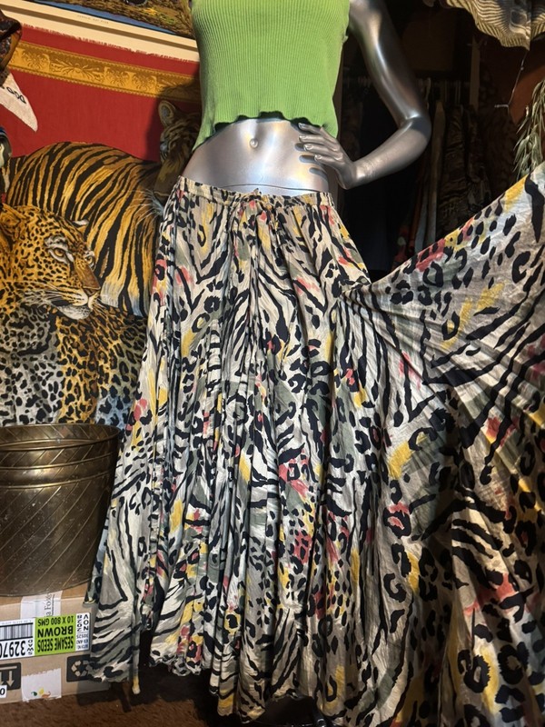 Indian 100% Cotton Green Tiger Safari MAXI African Boho Tropical Forest Skirt