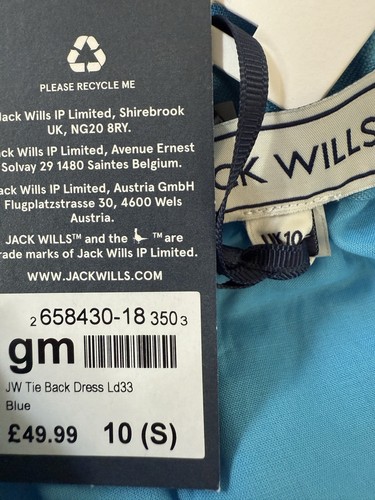 New With Tags, Jack Wills Tie Open Back Blue Mini Dress Size Uk 10 - Picture 16 of 16