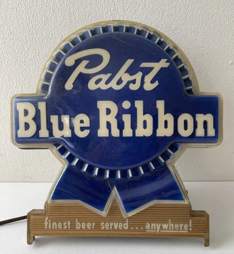 Vintage 1950s PBR Pabst Blue Ribbon Beer Lighted Clamshell Sign 2128 WORKS, READ