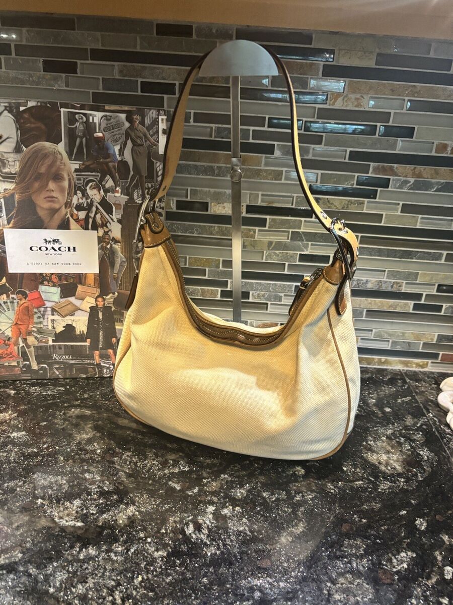 COACH Vintage Spectator Cream Canvas & Tan Leather Hobo COACH Vintage Spectator Cream Canvas & Tan Leather Hobo