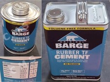 Barge Original Rubber Cement TF 1 Gallon GL or 1 Quart QT Quabaug Tin Can