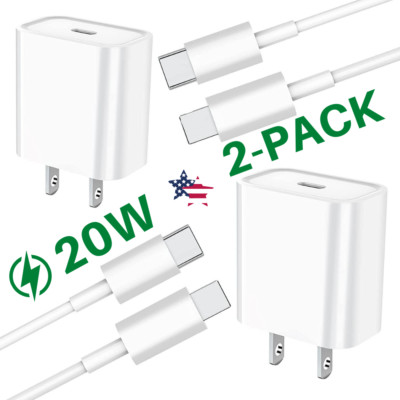 2PACK For iPhone 14 13 12 11 Pro iPad Fast Wall Charger Cable 20W Type C Adapter
