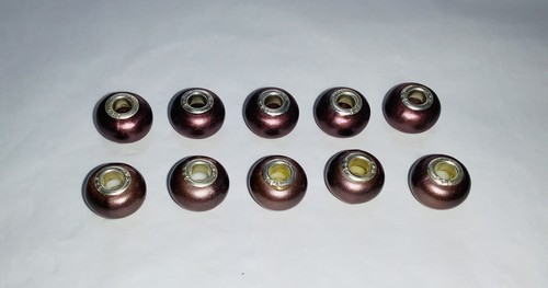 10 European 4mm Hole BEADS Frosted BROWN Silver Core Jewellery Making 14mm B - Picture 6 of 8