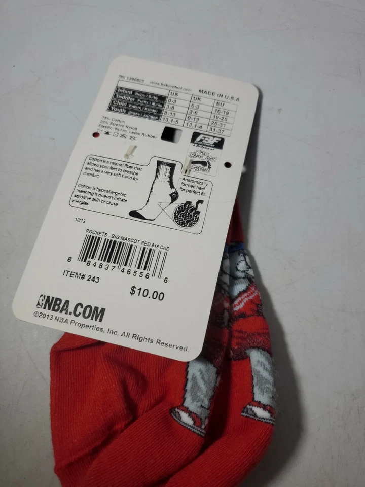 NBA Houston Rockets Socks Size Child (8-13) 1 Pair NEW   - Image 3 of 3