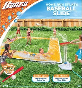 BANZAI Home Run Splash Baseball Inflatable Outdoor Backyard Water Slide