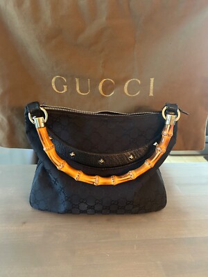 Beauty GUCCI Bamboo GG Pattern Black Black Gold Metal Fittings GG Canvas