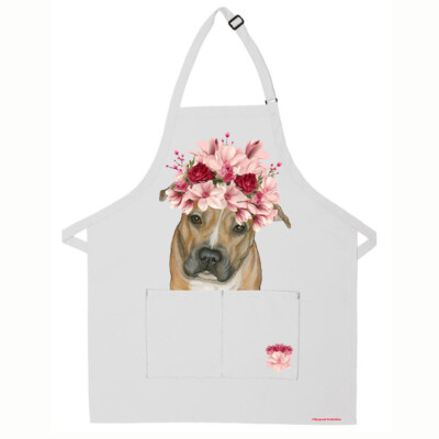 Pit Bull Floral Apron Two Pocket Bib Apron with Adj Neck