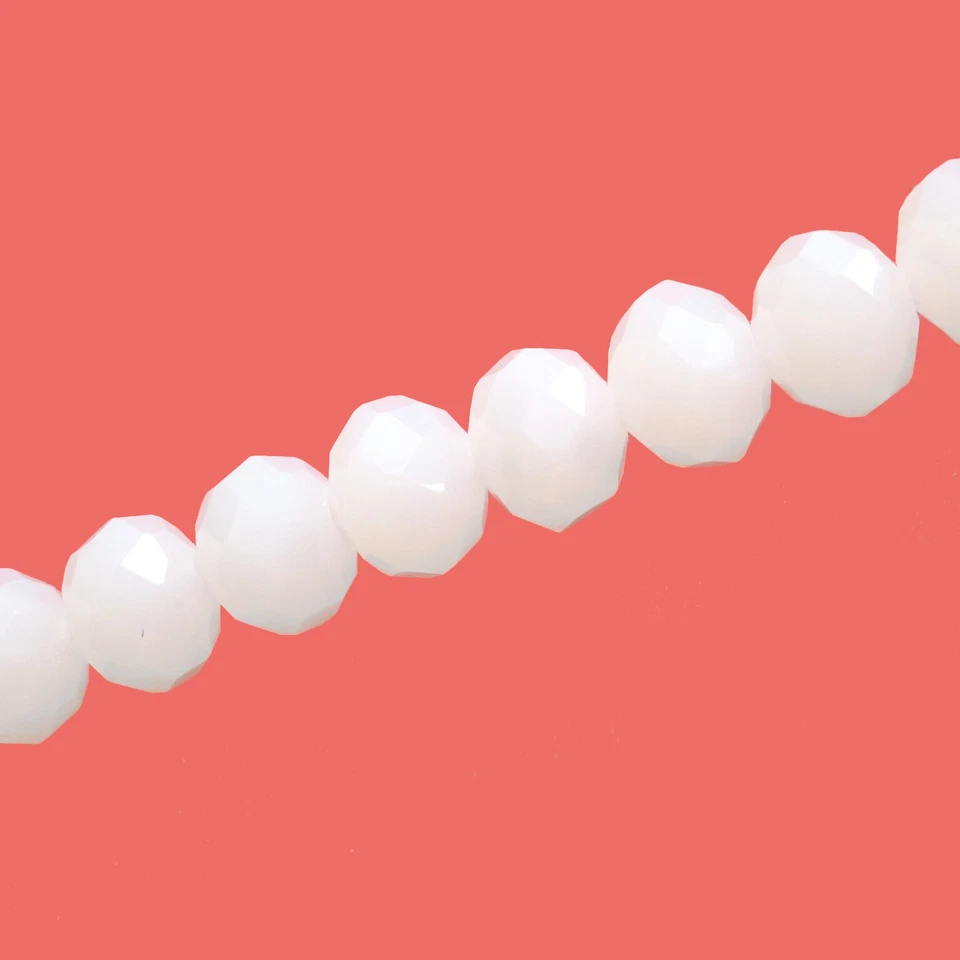 Glasperlen facettiert geschliffen Rondell 8x6 mm perlmutt weiß 66 Perlen Spacer - Bild 4 von 4