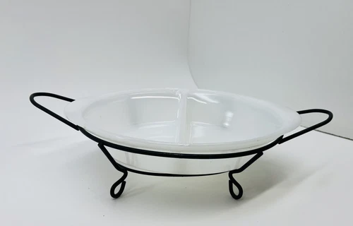 Vintage Glasbake White Milk Glass Oval Divided Casserole Dish J239, 🔥 Nice