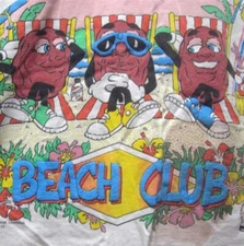 CALIFORNIA RAISINS Beach Club claymation tee 1987 beat-up vtg T shirt dayglo 