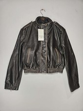 New Zara Distressed Leather Jacket Dark Brown Size S, Bnwt