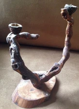 Beautiful Unique Handmade Vintage WOODEN CARVED CANDLE Double Stand