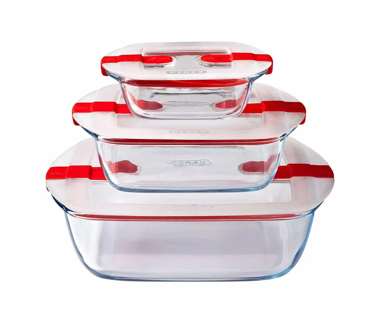 Microwavable Glass Food Storage Container, Clear with Lid. Heat