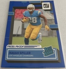 2022 Donruss Football Isaiah Spiller Los Angeles Chargers Press Proof Blue RC