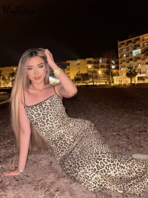 blue dress for baby girl Uoozee-Official Bodycon Long Sleeves Leopard Printed Round-Neck Maxi Dresses Leopard / M main image 1