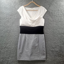 Target Womens Pencil Dress Size 12 Grey Black Ivory Short Sleeve Cowl Neck
