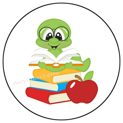 30 BOOKWORM BOOK WORM ENVELOPE SEALS LABELS PARTY FAVORS STICKERS 1.5 ...