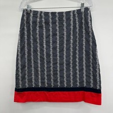 Talbots Eyelet Embroidery Navy White with Red Trim  Cotton Size 10