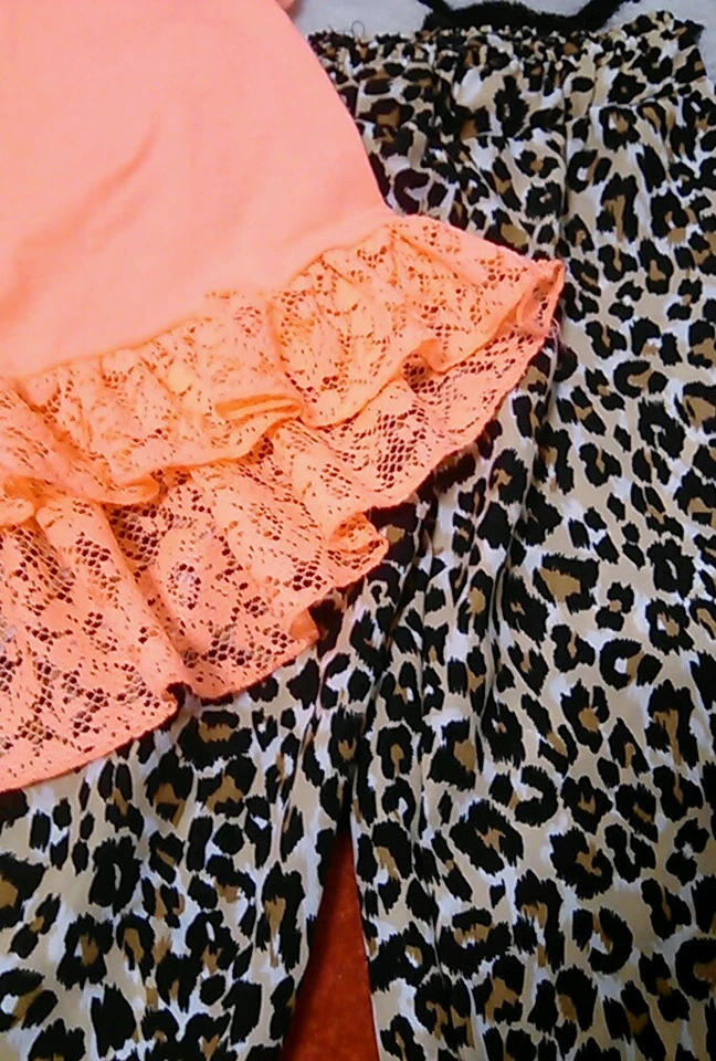 Faded Glory xs 4/5 Girls Cheetah Neon Orange Lace Elastic waist and ankle jogger - Imagem 2 de 4