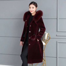 Women Faux Hooded Jacket Coat Midi Fluffy Thermal Outerwear Winter Fashion