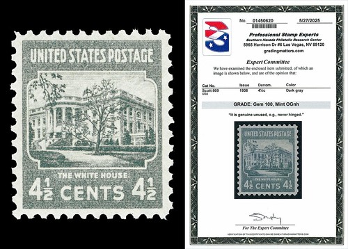 Scott 809 1938 4½c Presidential Issue Mint Graded Gem 100 NH with PSE CERT