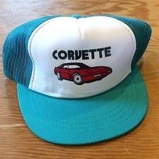 Vintage mesh baseball cap with a Corvette, maybe 1984