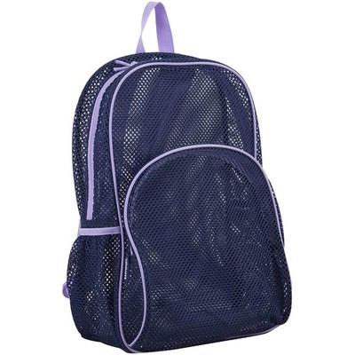 Eastsport Mesh Beach Backpack, Lightweight See-Through Bag, 17.5'', Lavender/Navy