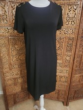 Michael Kors Black Midi Shift Dress S Polyester Gold Accents Short Sleeve