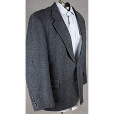 Vintage Bespoke Mens Grey Herringbone Tweed Blazer Sport Coat Made in USA Eli