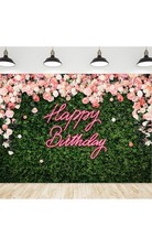 Happy Birthday Backdrop for Women Neon Flower 7Wx5H A-Birthday Green Rose