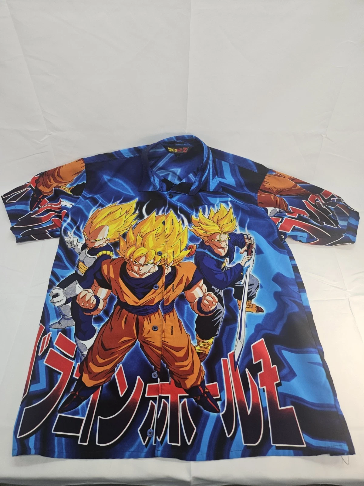 Vintage Dragon Ball Z All Over Print Button-Up Shirt Mens Large Anime Goku Veget
