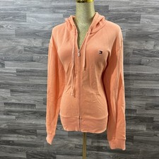 Tommy Hilfiger Hoodie Womens XL Orange Full Zip Sweatshirt USA Made