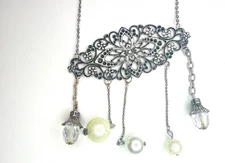 Large Bold Asymetrical Silvertone Goth Indie Pendant with Dangle Beads