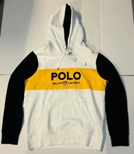 New Men Polo Ralph Lauren Chrome Yellow White Sport Fleece Hoodie Size Med NWT