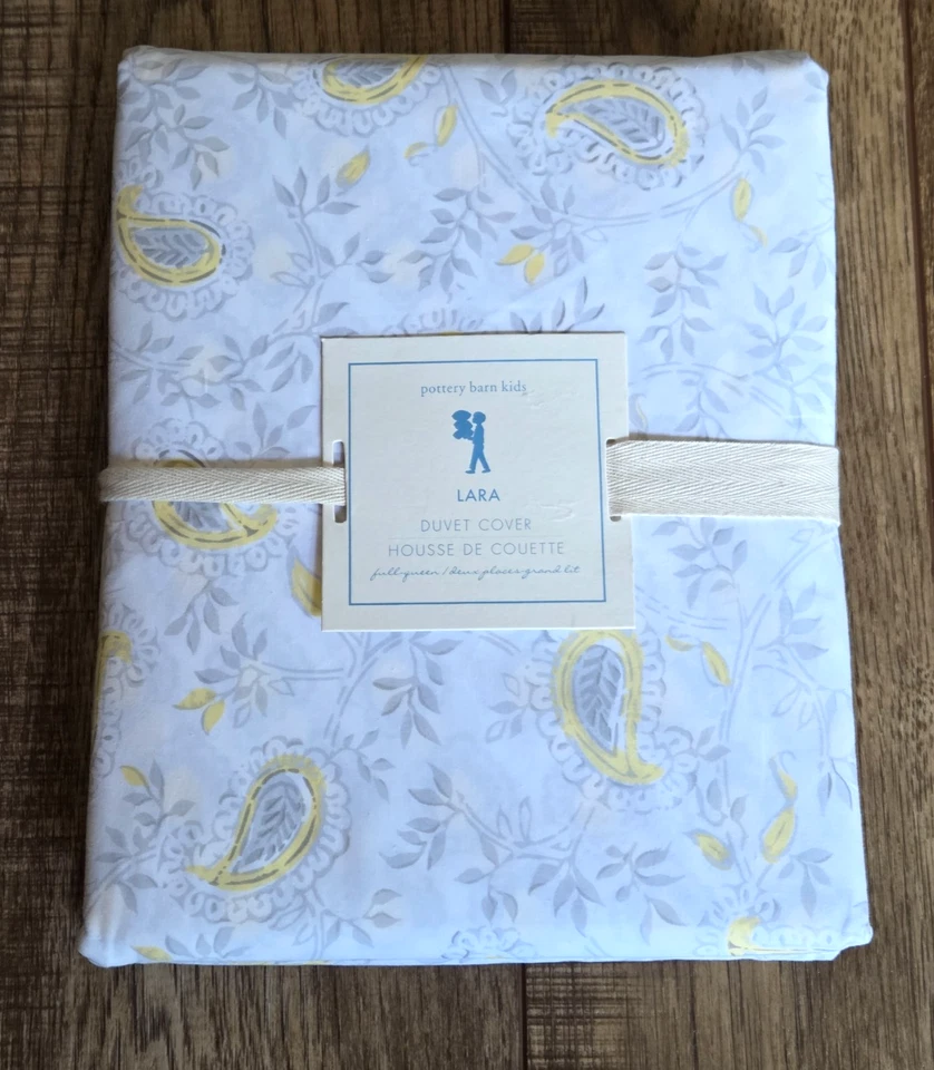 NUEVA Funda Nórdica Pottery Barn Kids Lara Paisley Gris Amarillo REINA COMPLETA Foto 3 de 4